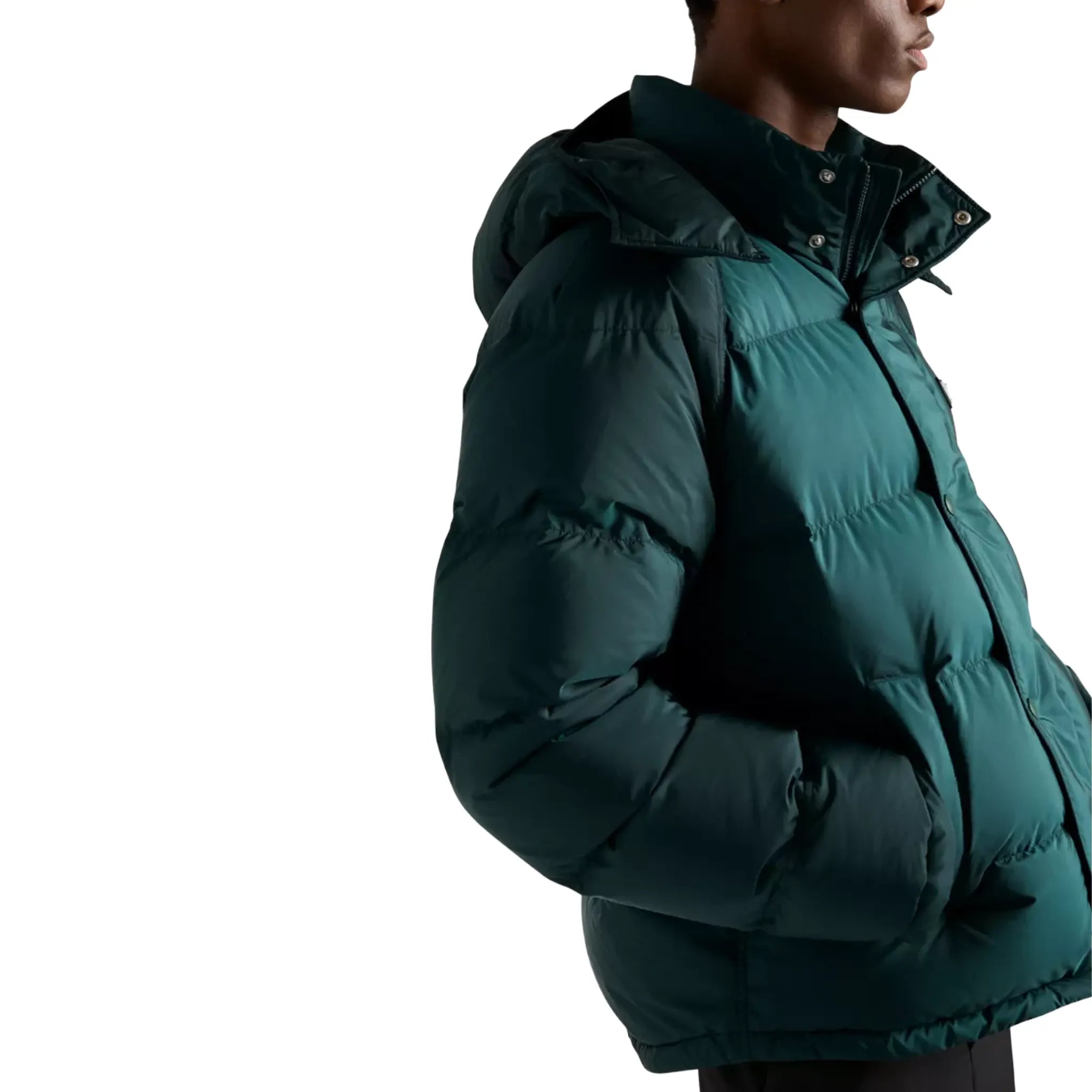 Front Side View of Prada Re-Nylon Triangle-plaque Cropped Recycled-Nylon Shell-Down Jacket R04388825